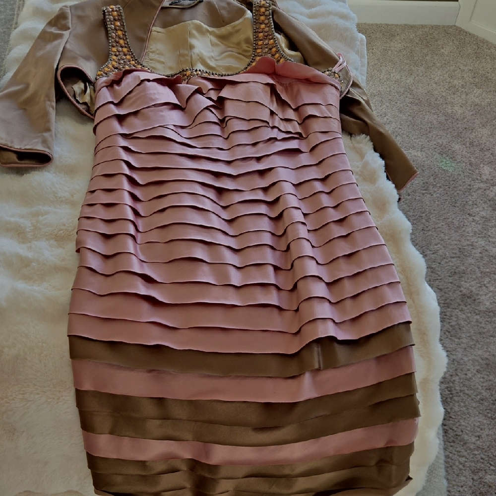 JM Collection Pink and Brown Layered Dress